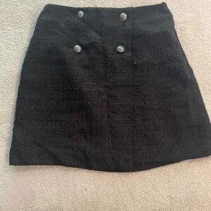 LOFT Black Tweed Button Wrap Skirt